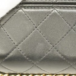 Chanel Shoulder Bag Matelasse Lambskin Black Champagne Ladies