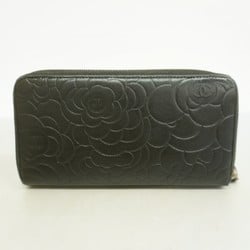 Chanel Long Wallet Camellia Leather Black Women's