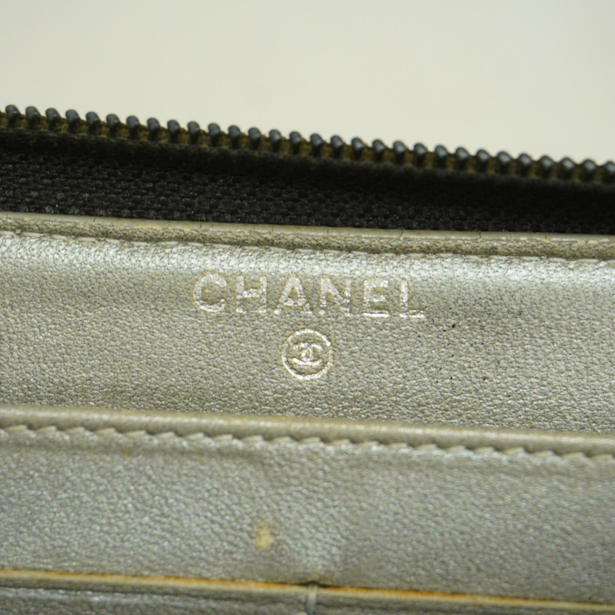 Chanel Long Wallet Camellia Leather Black Women's