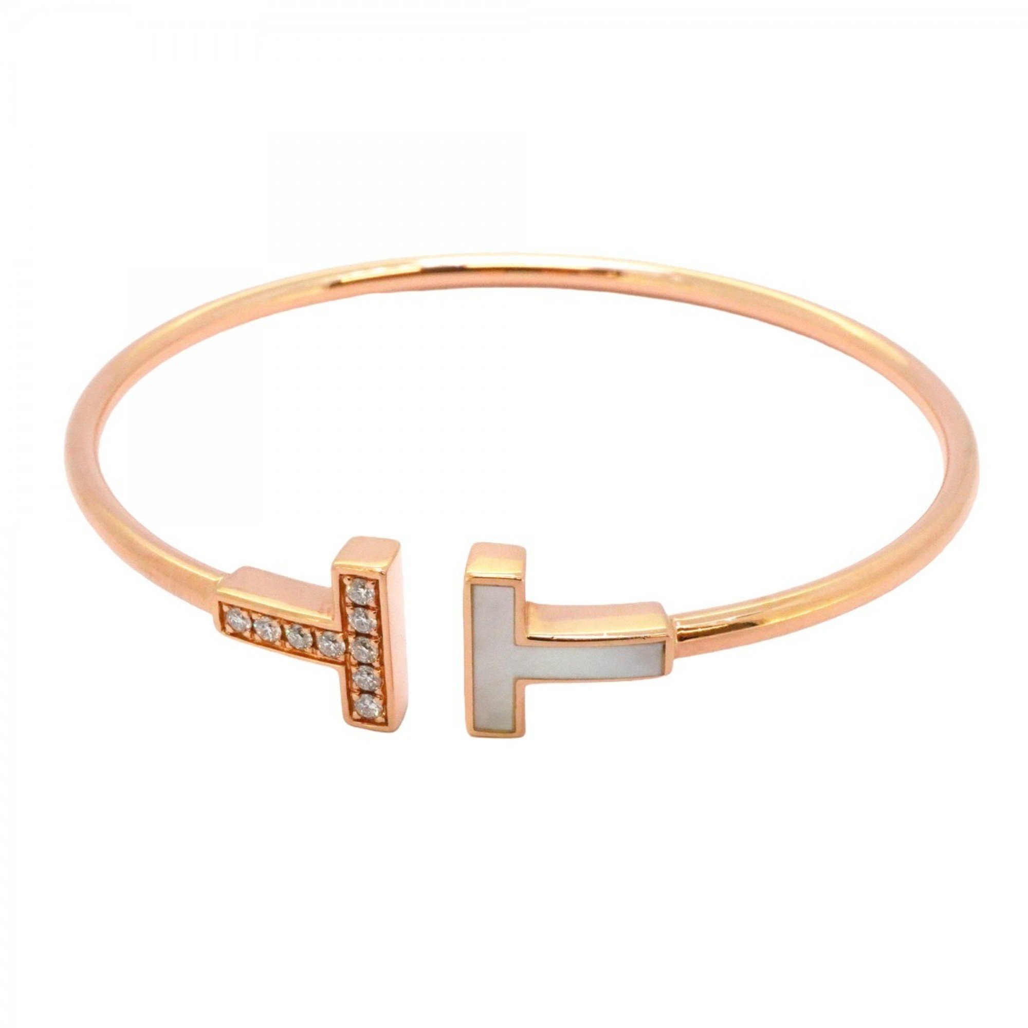 Tiffany Bangle T Wire Diamond K18PG Pink Gold Shell Ladies