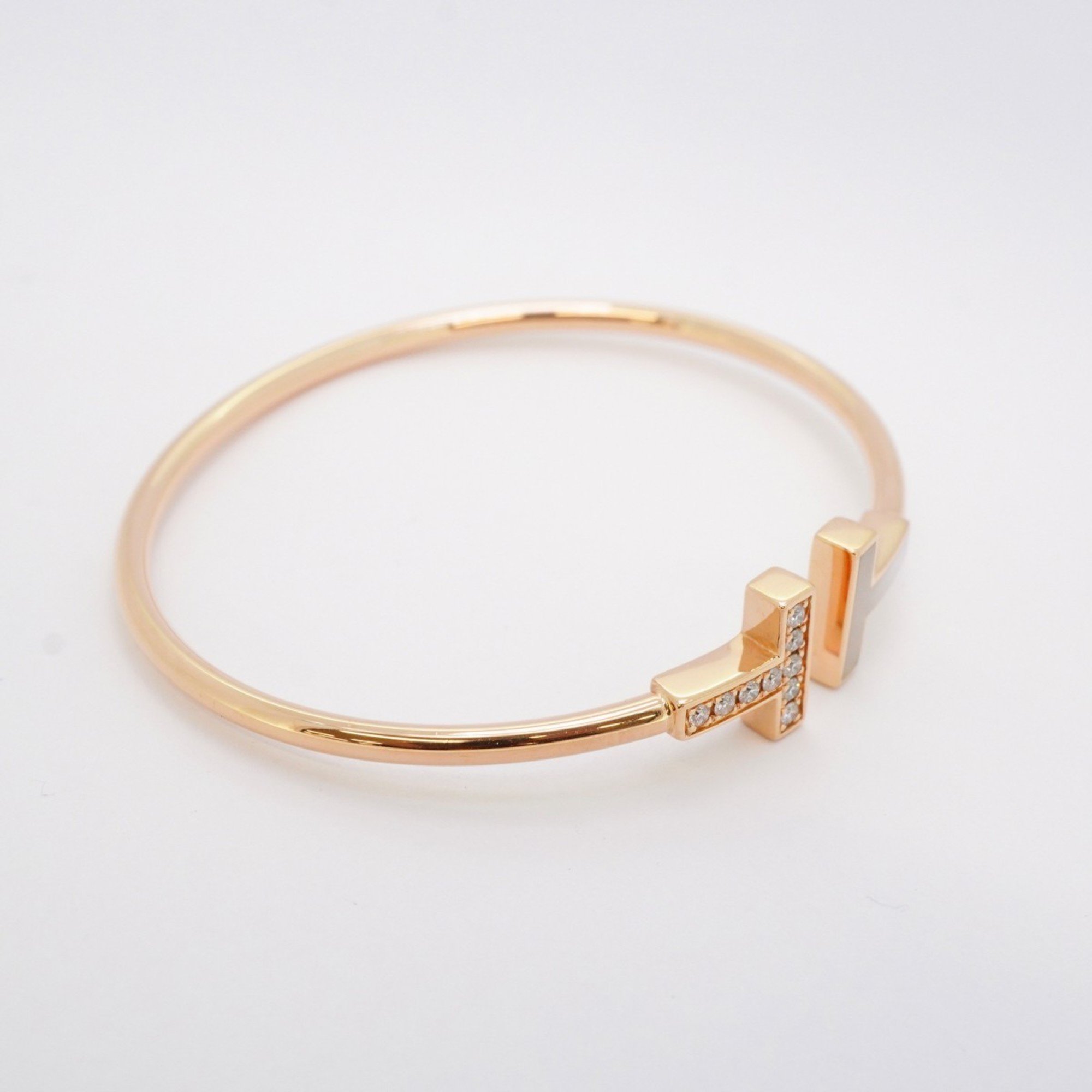 Tiffany Bangle T Wire Diamond K18PG Pink Gold Shell Ladies