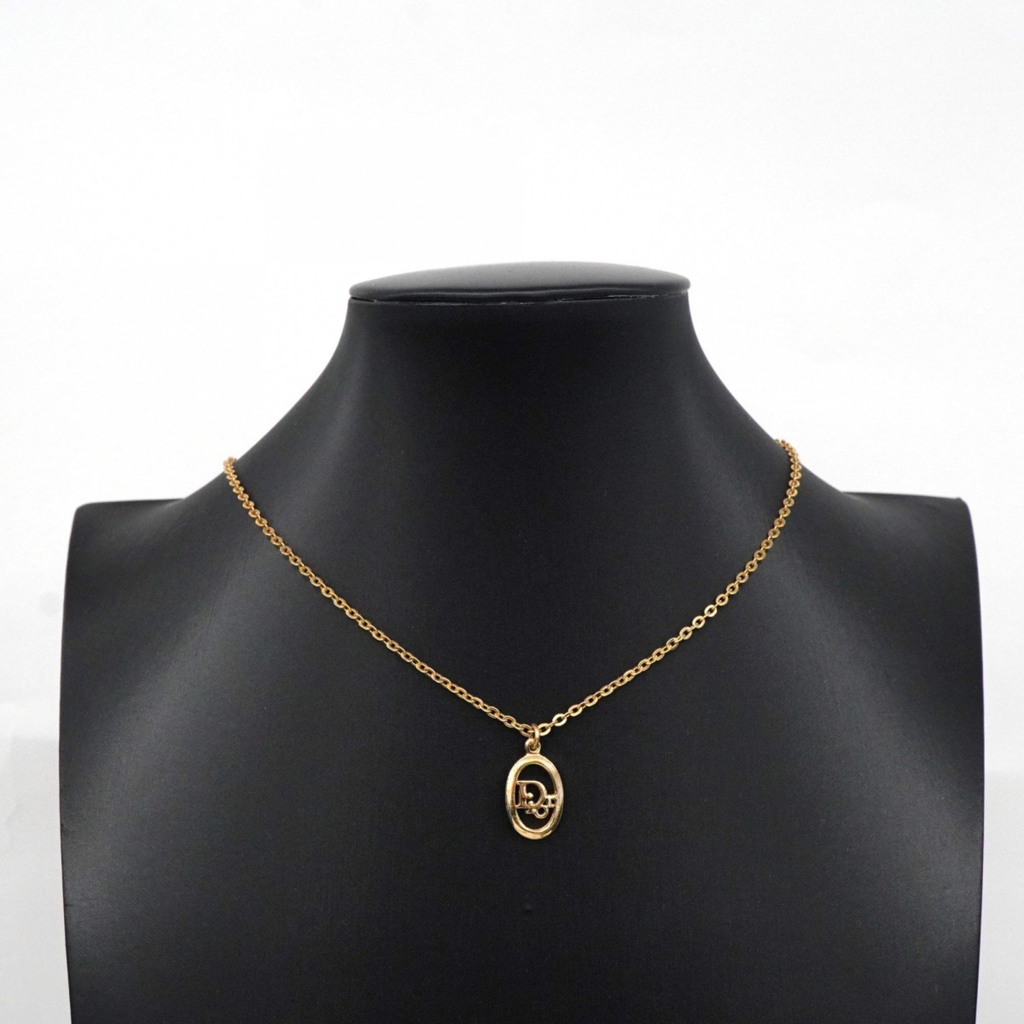 Christian Dior Necklace Oval GP Plated Gold Ladies