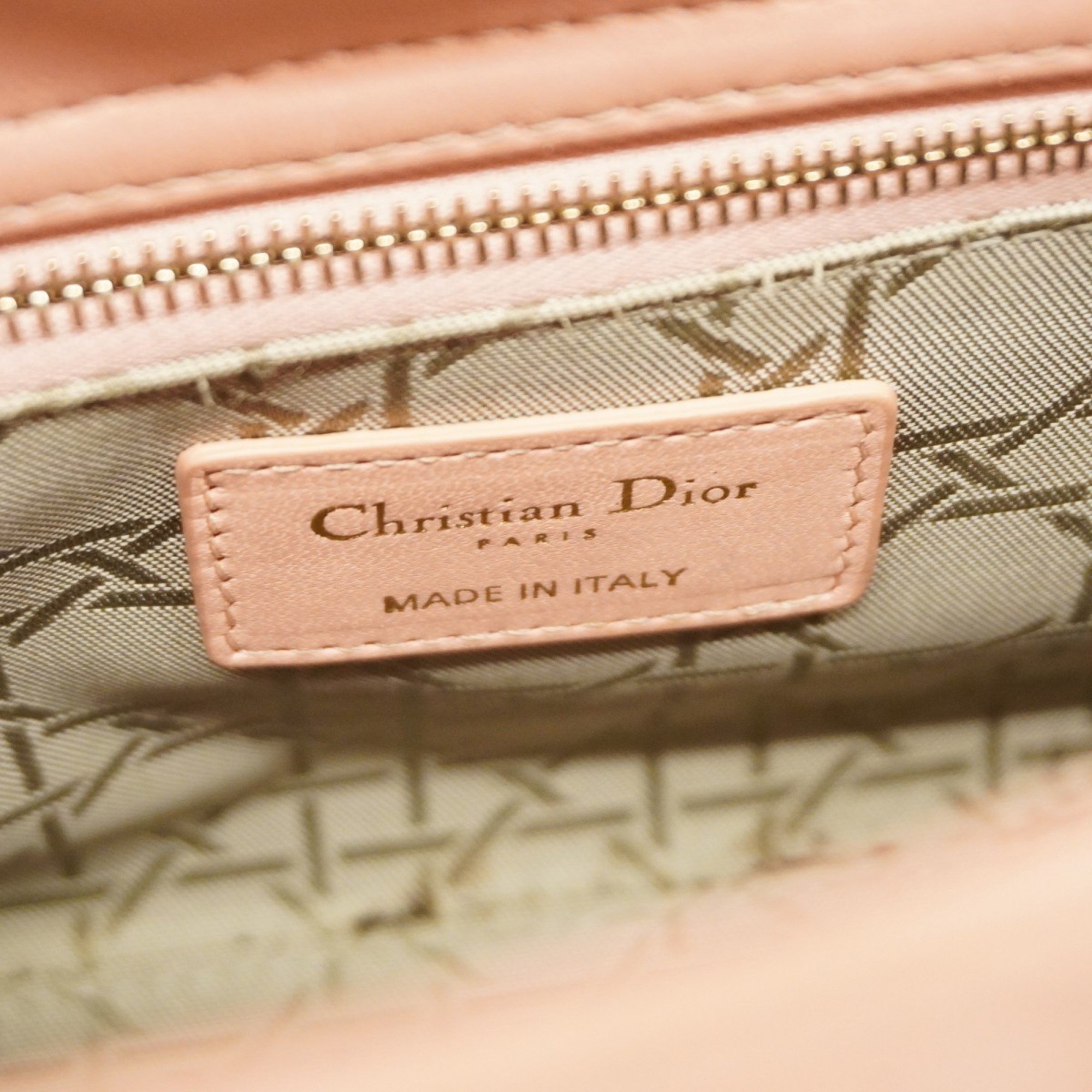 Christian Dior Handbag Cannage Lady Leather Pink Champagne Ladies