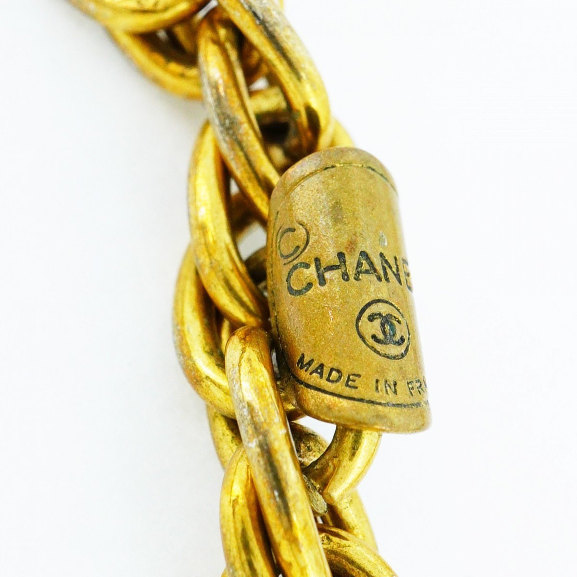 Chanel Necklace Coco Mark Oval Rhinestone GP Plated Gold Ladies