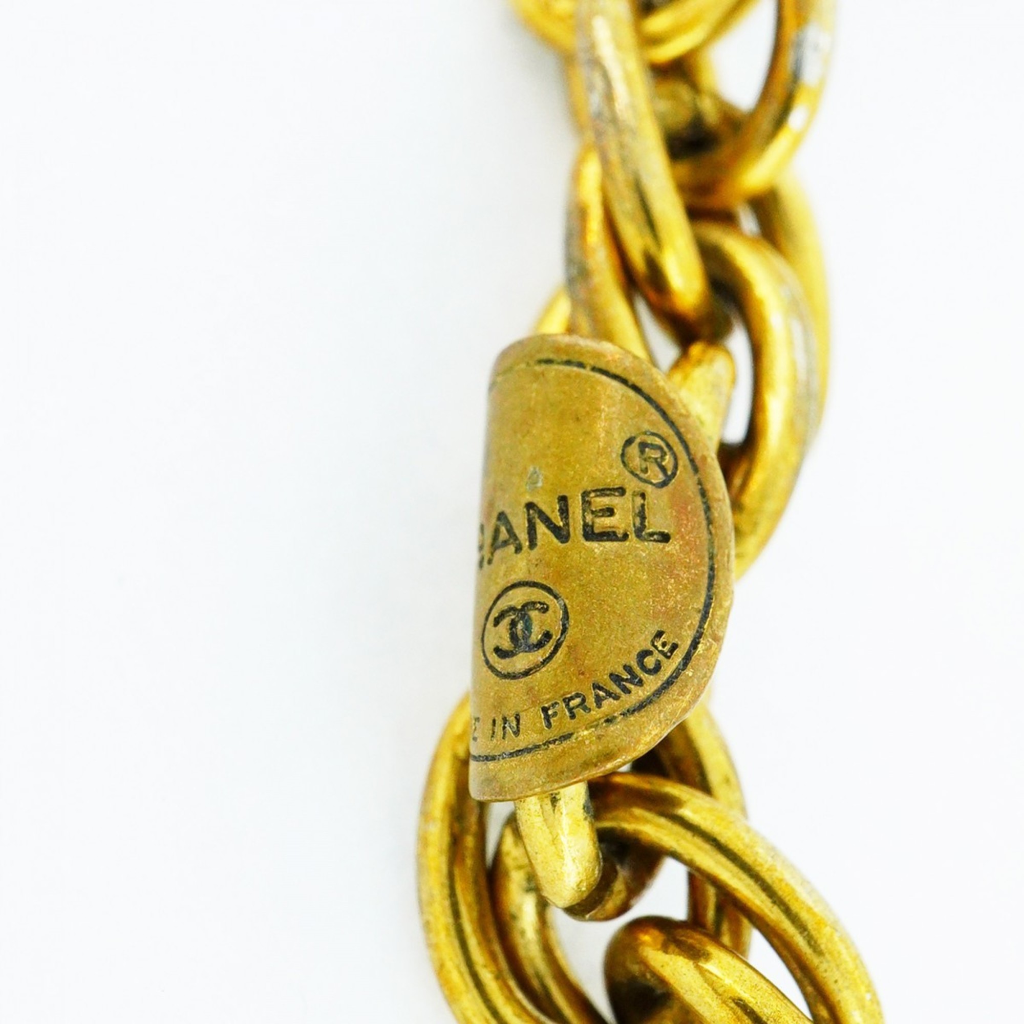 Chanel Necklace Coco Mark Oval Rhinestone GP Plated Gold Ladies