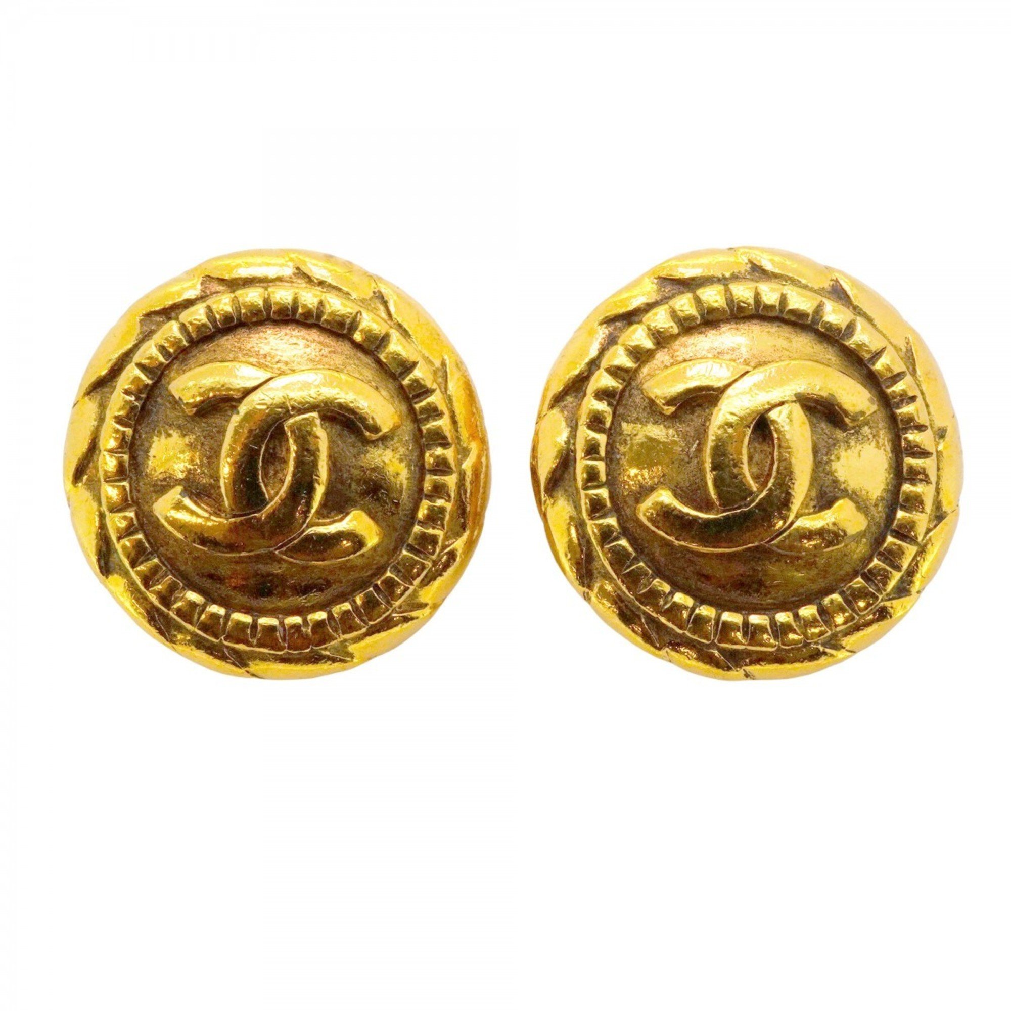 Chanel Earrings Coco Mark Circle GP Plated Gold Ladies