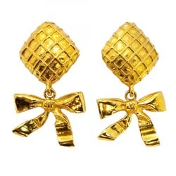 Chanel Earrings, Matelasse, Diamond Shape, Ribbon Motif, GP Plated, Gold, Women's