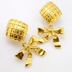 Chanel Earrings, Matelasse, Diamond Shape, Ribbon Motif, GP Plated, Gold, Women's