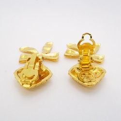 Chanel Earrings, Matelasse, Diamond Shape, Ribbon Motif, GP Plated, Gold, Women's