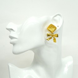 Chanel Earrings, Matelasse, Diamond Shape, Ribbon Motif, GP Plated, Gold, Women's