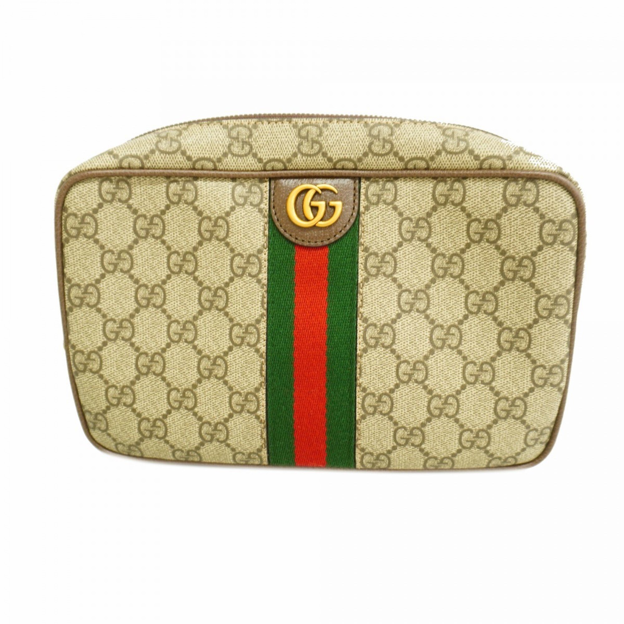 Gucci Pouch GG Supreme Ophidia 760019 Brown Green Red Women's