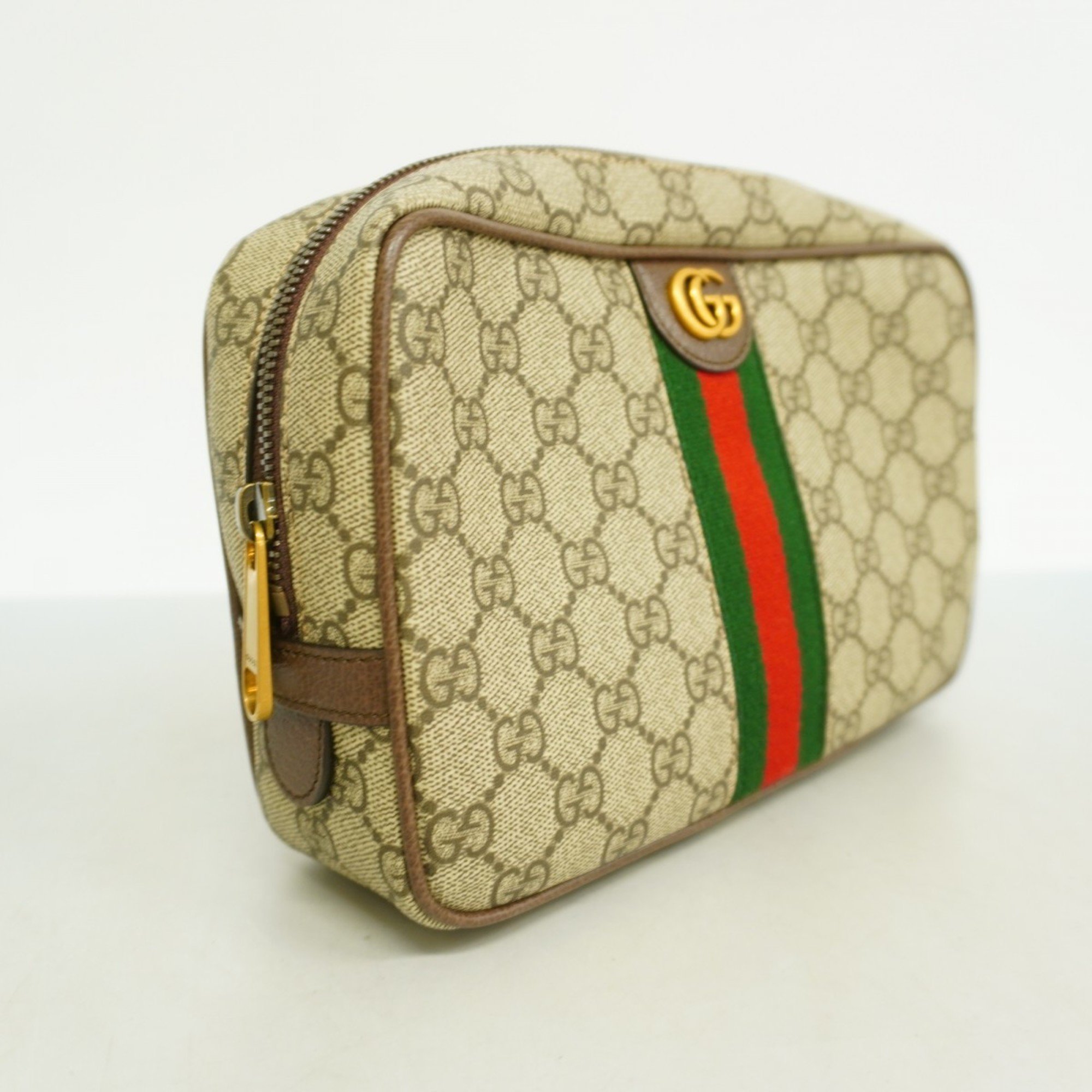 Gucci Pouch GG Supreme Ophidia 760019 Brown Green Red Women's