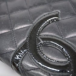 Chanel Long Wallet Cambon Lambskin Patent Leather Black Women's