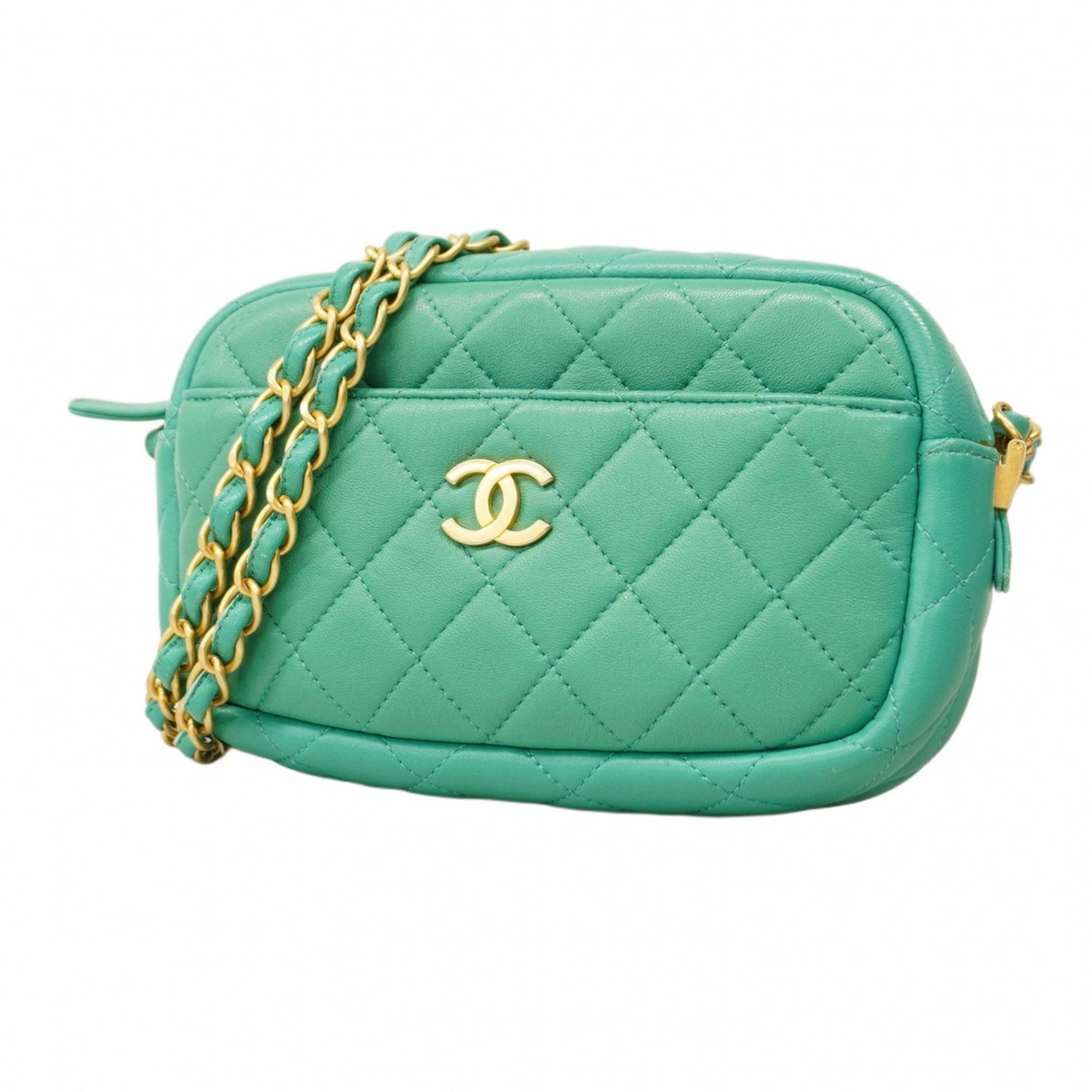 Chanel Shoulder Bag Matelasse Lambskin Mint Green Women's