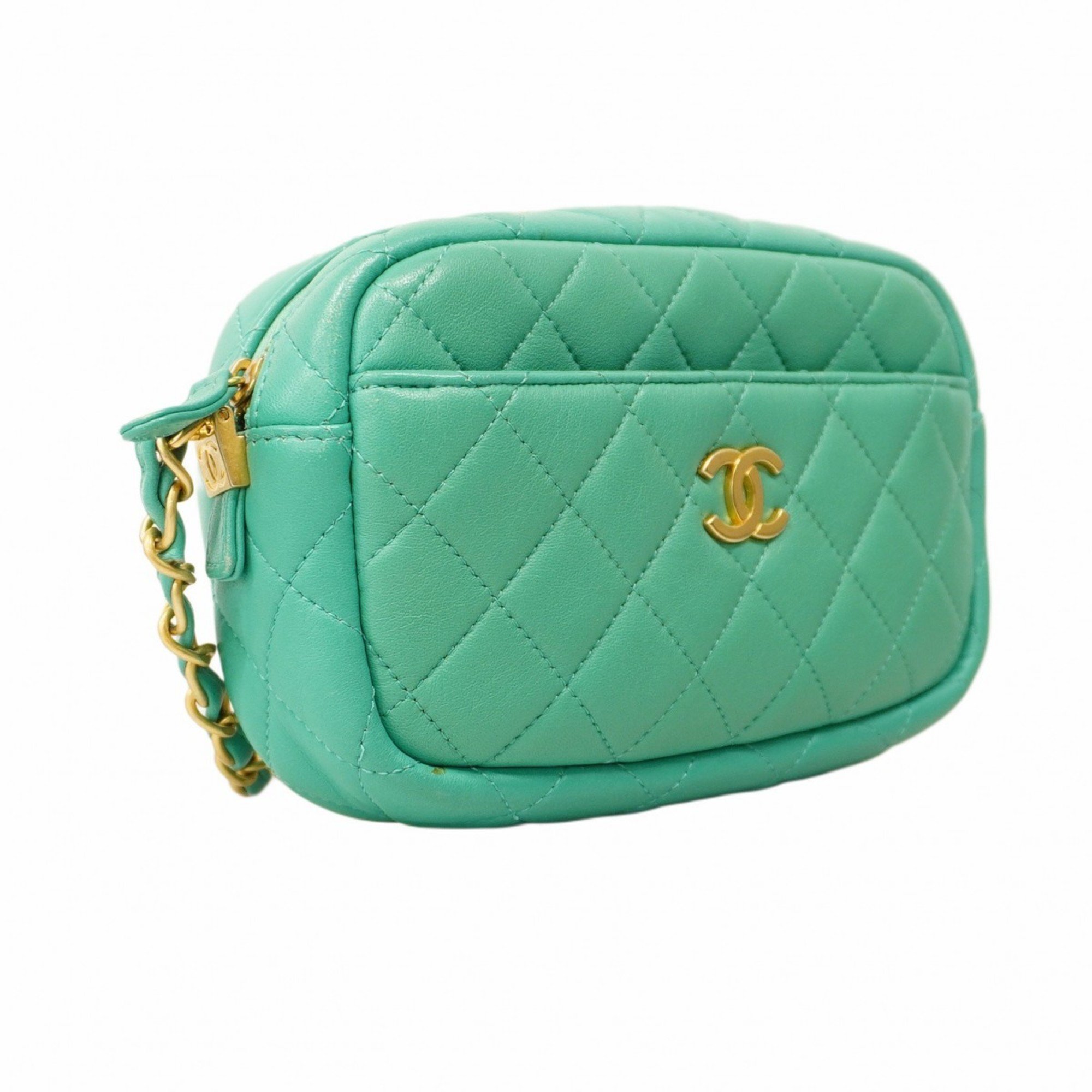 Chanel Shoulder Bag Matelasse Lambskin Mint Green Women's