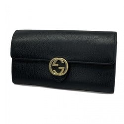 Gucci Long Wallet Interlocking G 615524 Leather Black Women's