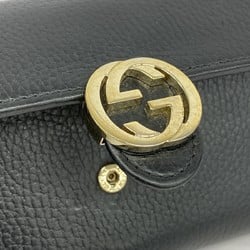 Gucci Long Wallet Interlocking G 615524 Leather Black Women's