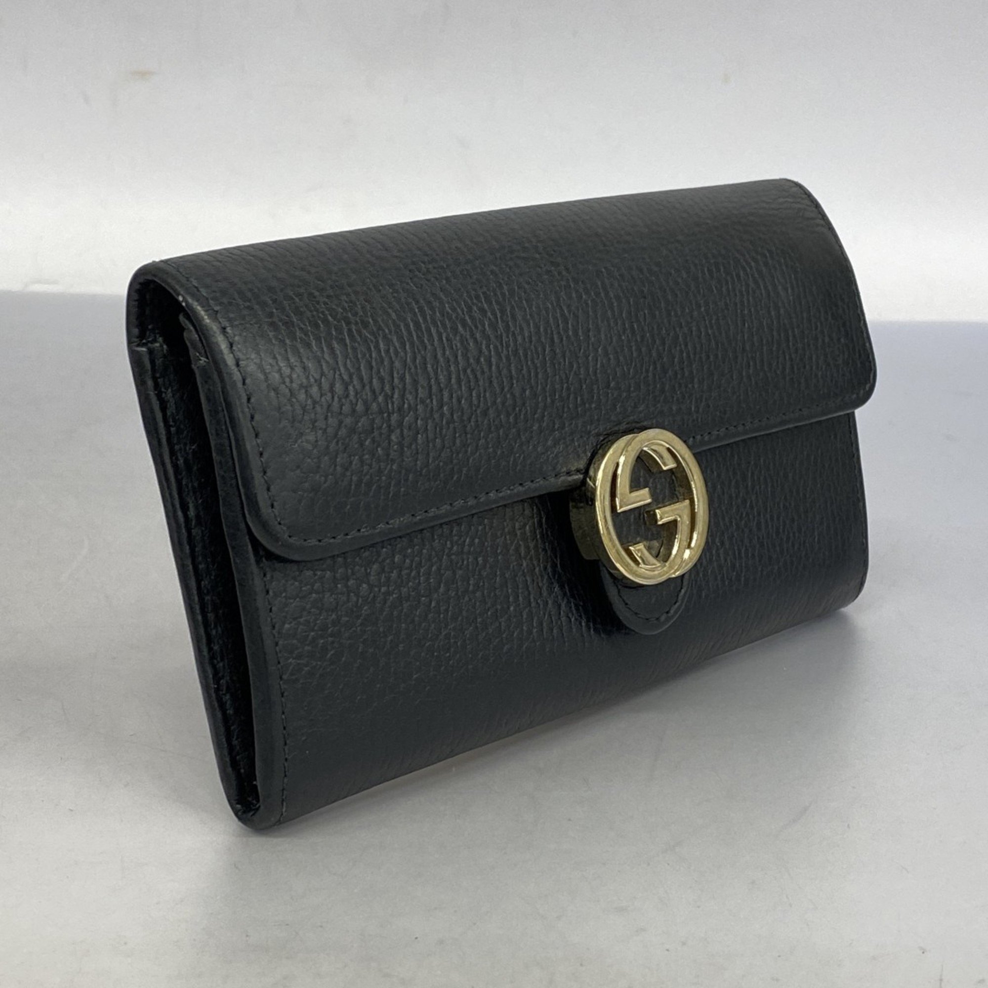 Gucci Long Wallet Interlocking G 615524 Leather Black Women's