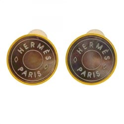 Hermes Earrings Serie GP Plated Black Shell Gold Ladies