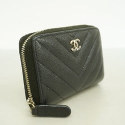 Chanel Wallet/Coin Case V Stitch Caviar Skin Black Women's