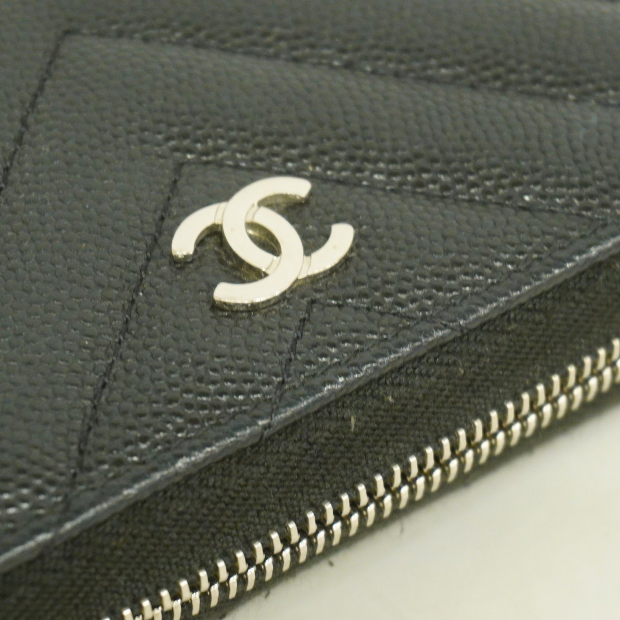 Chanel Wallet/Coin Case V Stitch Caviar Skin Black Women's