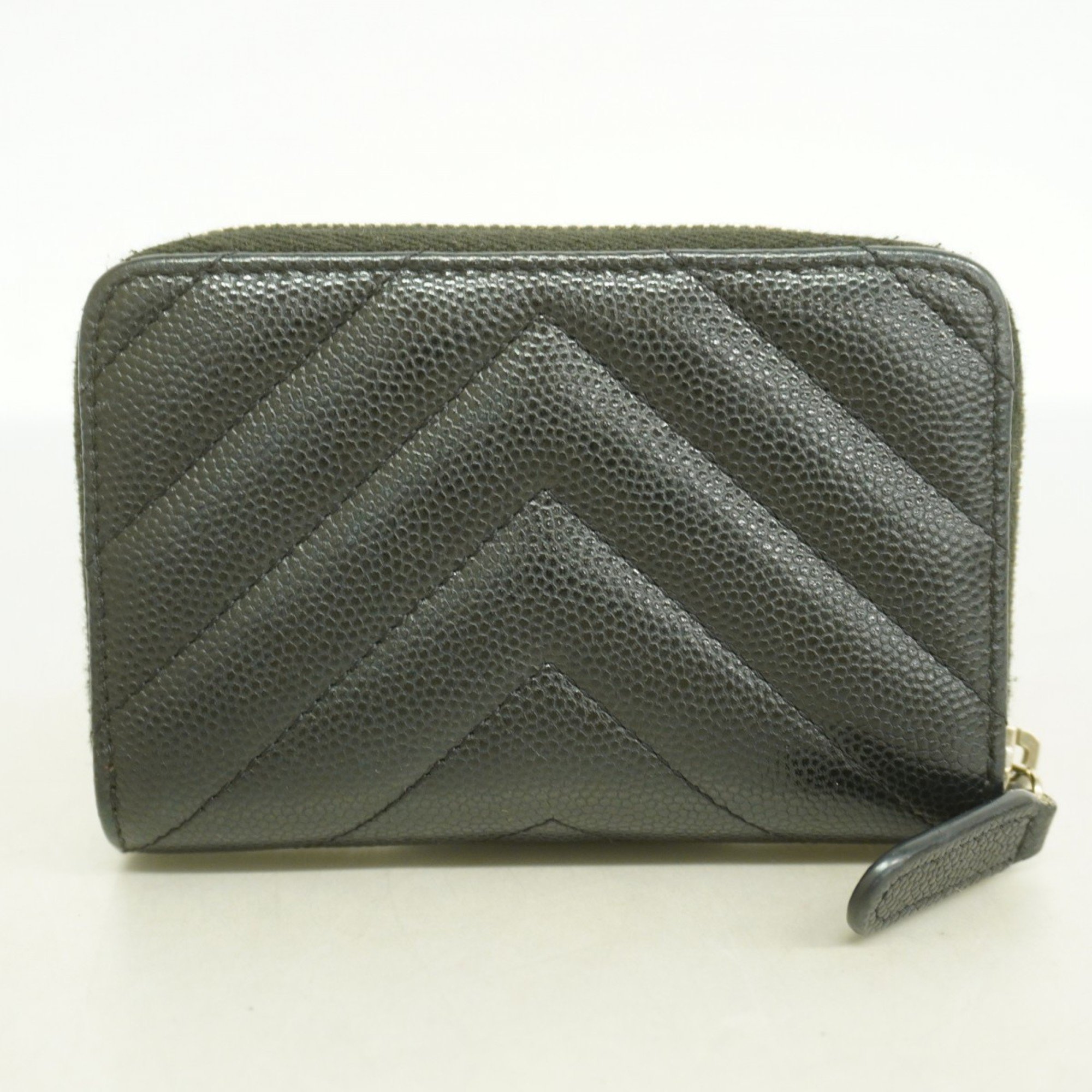 Chanel Wallet/Coin Case V Stitch Caviar Skin Black Women's