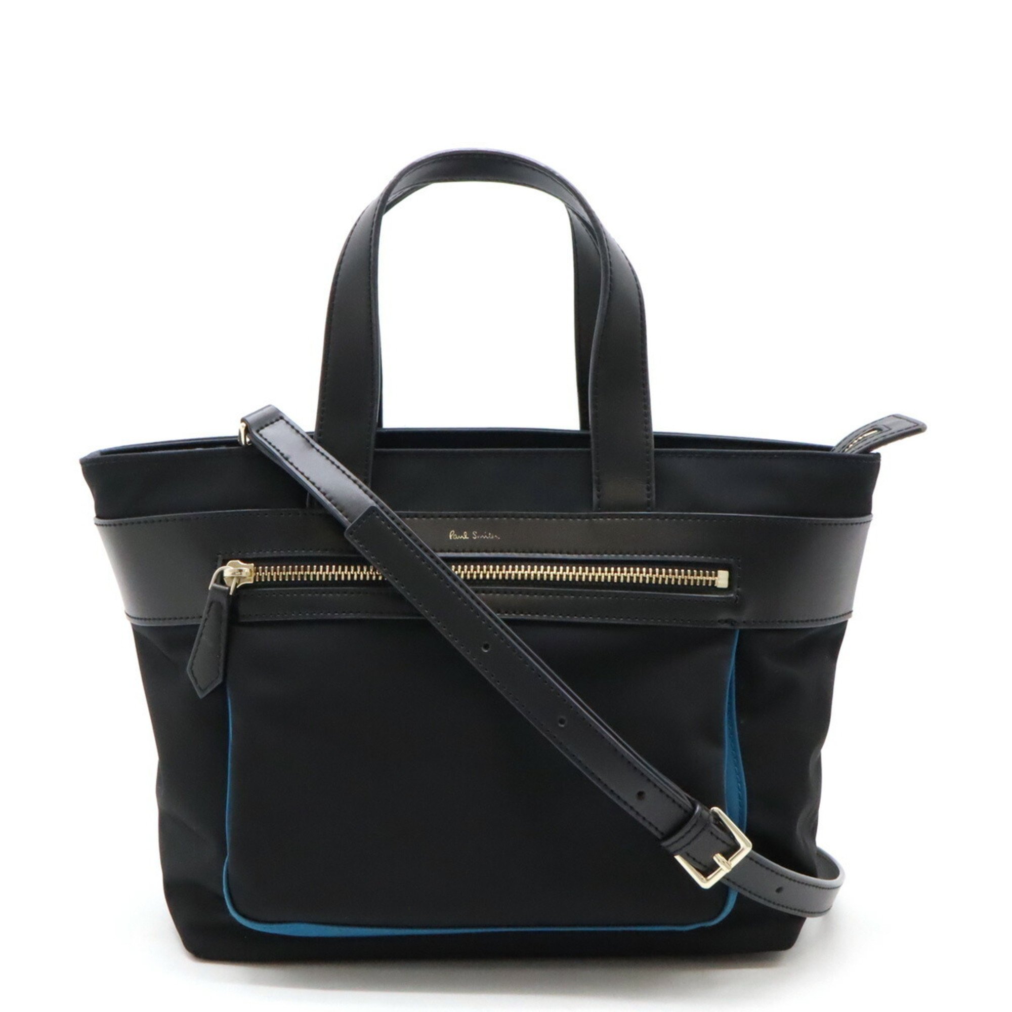 Paul Smith Tote Bag Shoulder Nylon Leather Black Blue PWR021