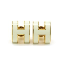 HERMES Hermes Pop H Earrings GP Gold Plated Lacquer White