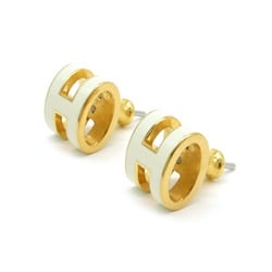 HERMES Hermes Pop H Earrings GP Gold Plated Lacquer White