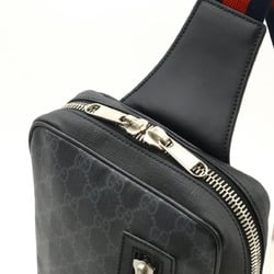 GUCCI Soft GG Supreme Web Stripe Body Bag Sling Shoulder PVC Leather Black Gray 478325