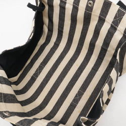 HERMES Cannes PM Tote Bag Handbag Canvas Stripe Black Beige