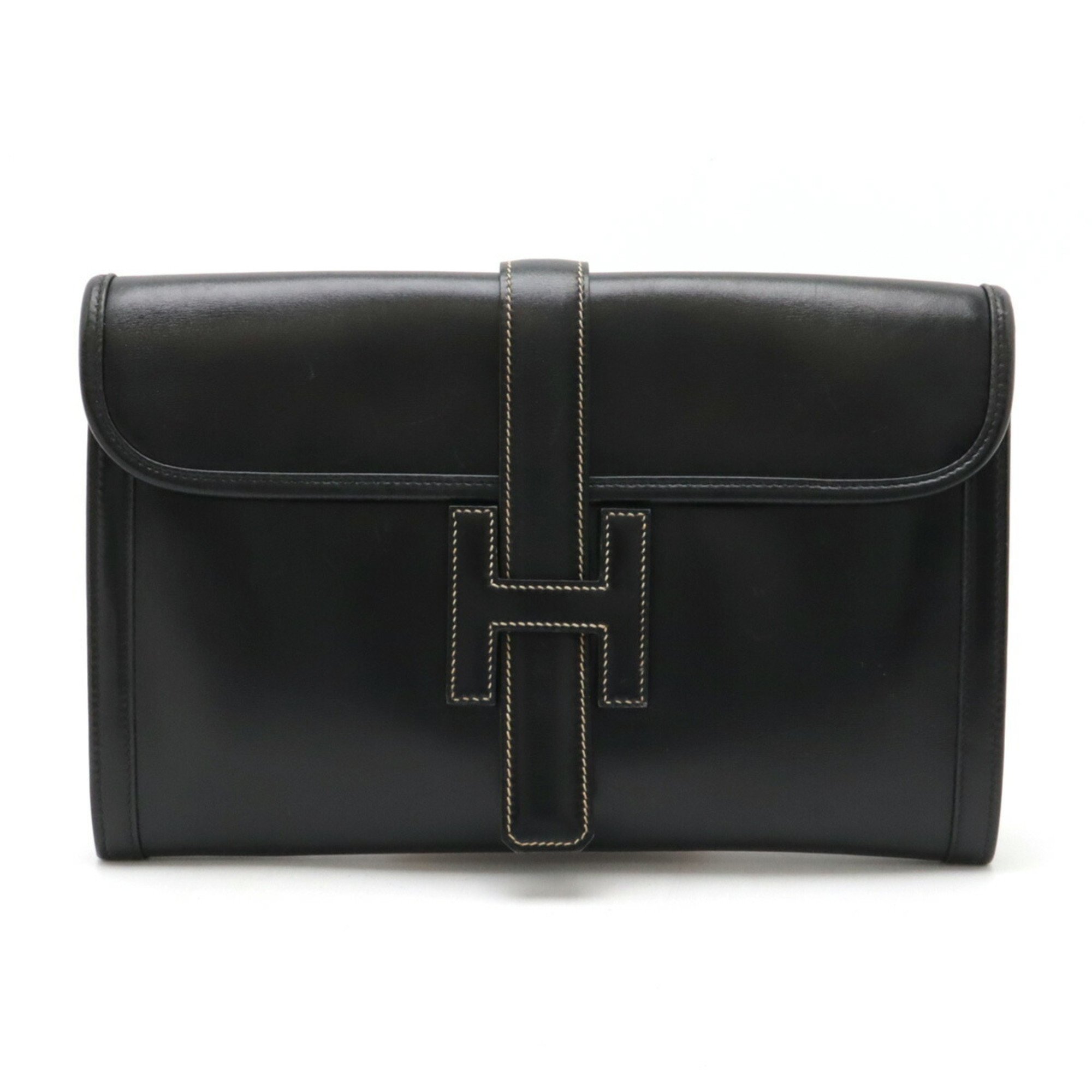 HERMES Jige PM Second Bag Clutch Leather Black ○N Stamp