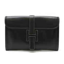 HERMES Jige PM Second Bag Clutch Leather Black ○N Stamp