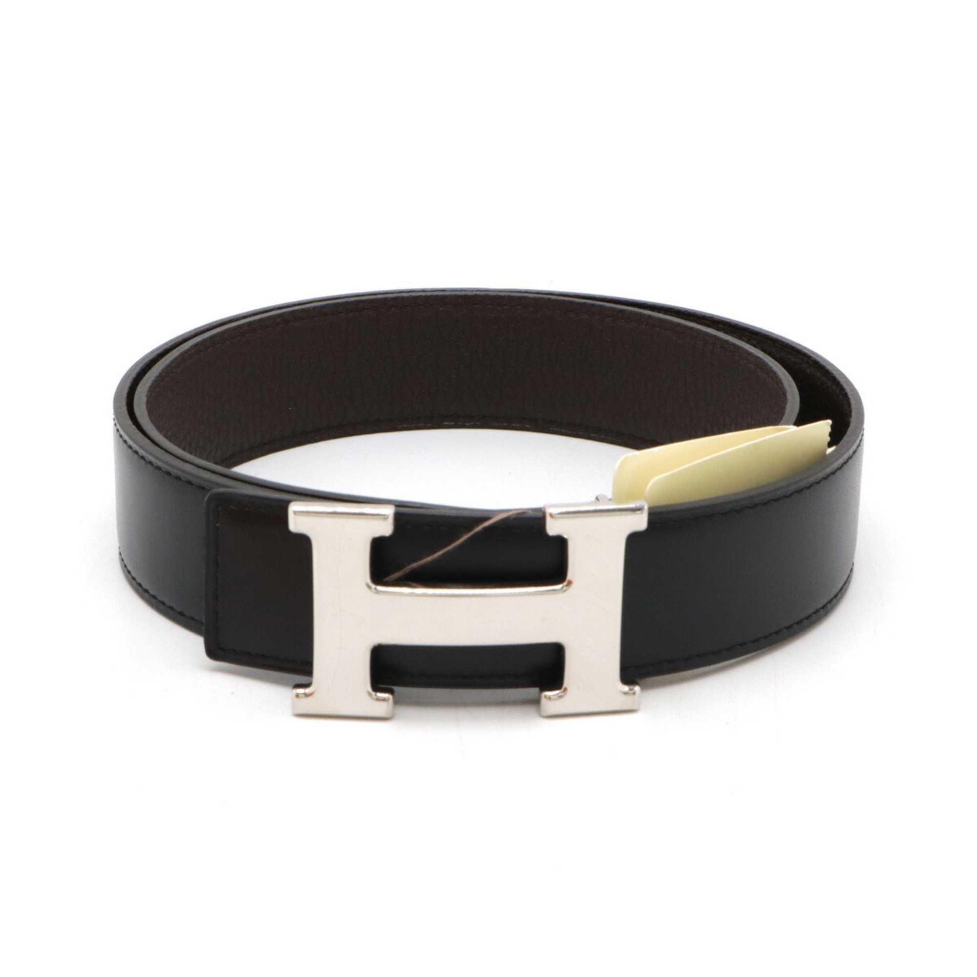 HERMES Constance H Belt, Reversible, Box Calf, Togo Leather, Black, Chocolate, #80, □N Stamp