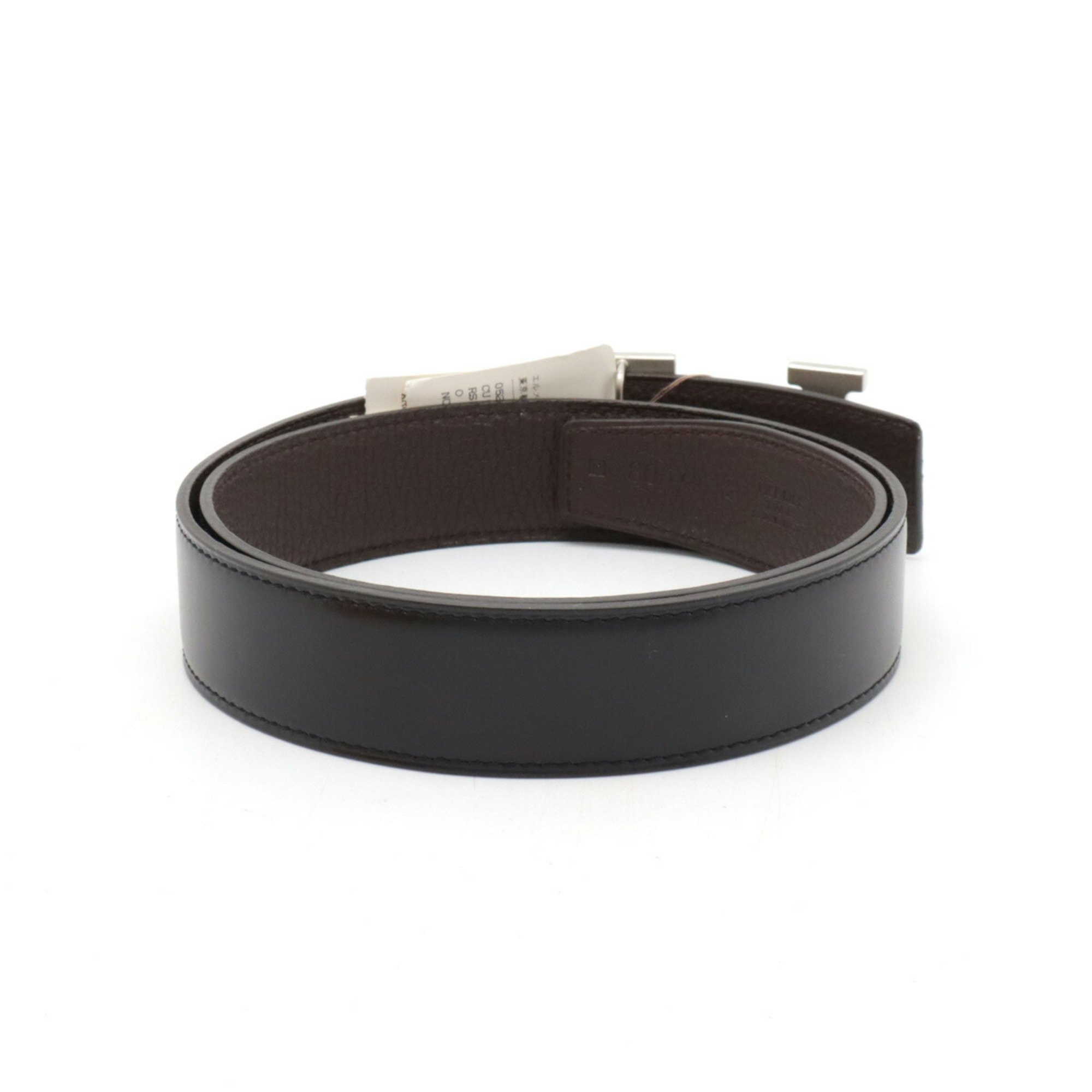 HERMES Constance H Belt, Reversible, Box Calf, Togo Leather, Black, Chocolate, #80, □N Stamp