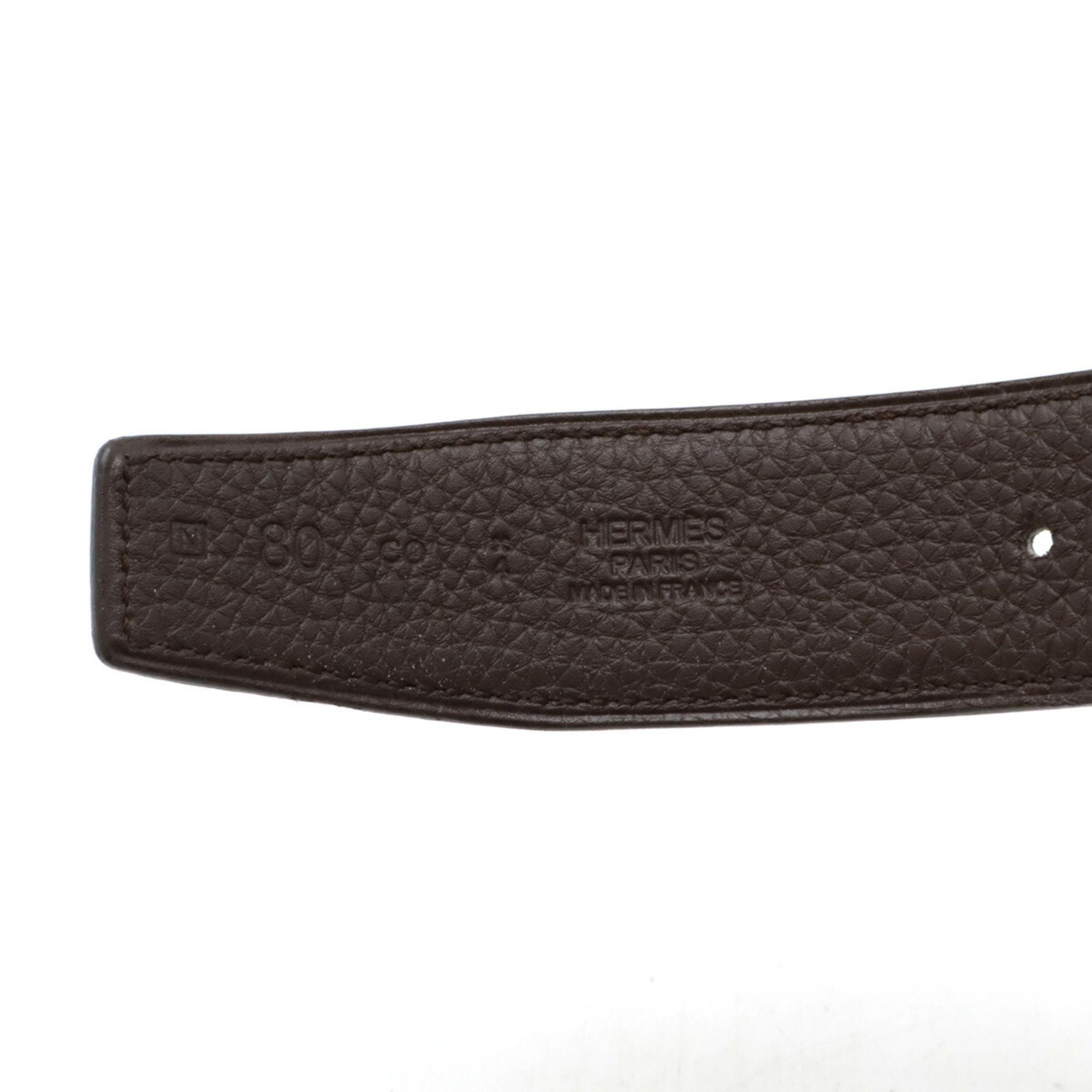 HERMES Constance H Belt, Reversible, Box Calf, Togo Leather, Black, Chocolate, #80, □N Stamp