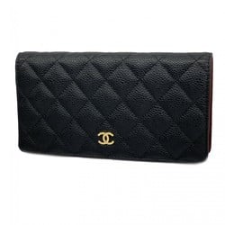 Chanel Long Wallet Matelasse Caviar Skin Black Women's