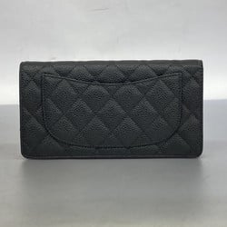 Chanel Long Wallet Matelasse Caviar Skin Black Women's