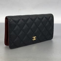 Chanel Long Wallet Matelasse Caviar Skin Black Women's