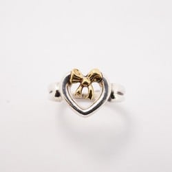 Tiffany Ring Ribbon Heart K18YG Yellow Gold Silver 925 Size 7.5 Ladies