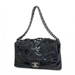 Chanel shoulder bag camellia patent leather black ladies