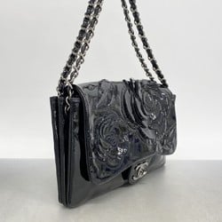 Chanel shoulder bag camellia patent leather black ladies