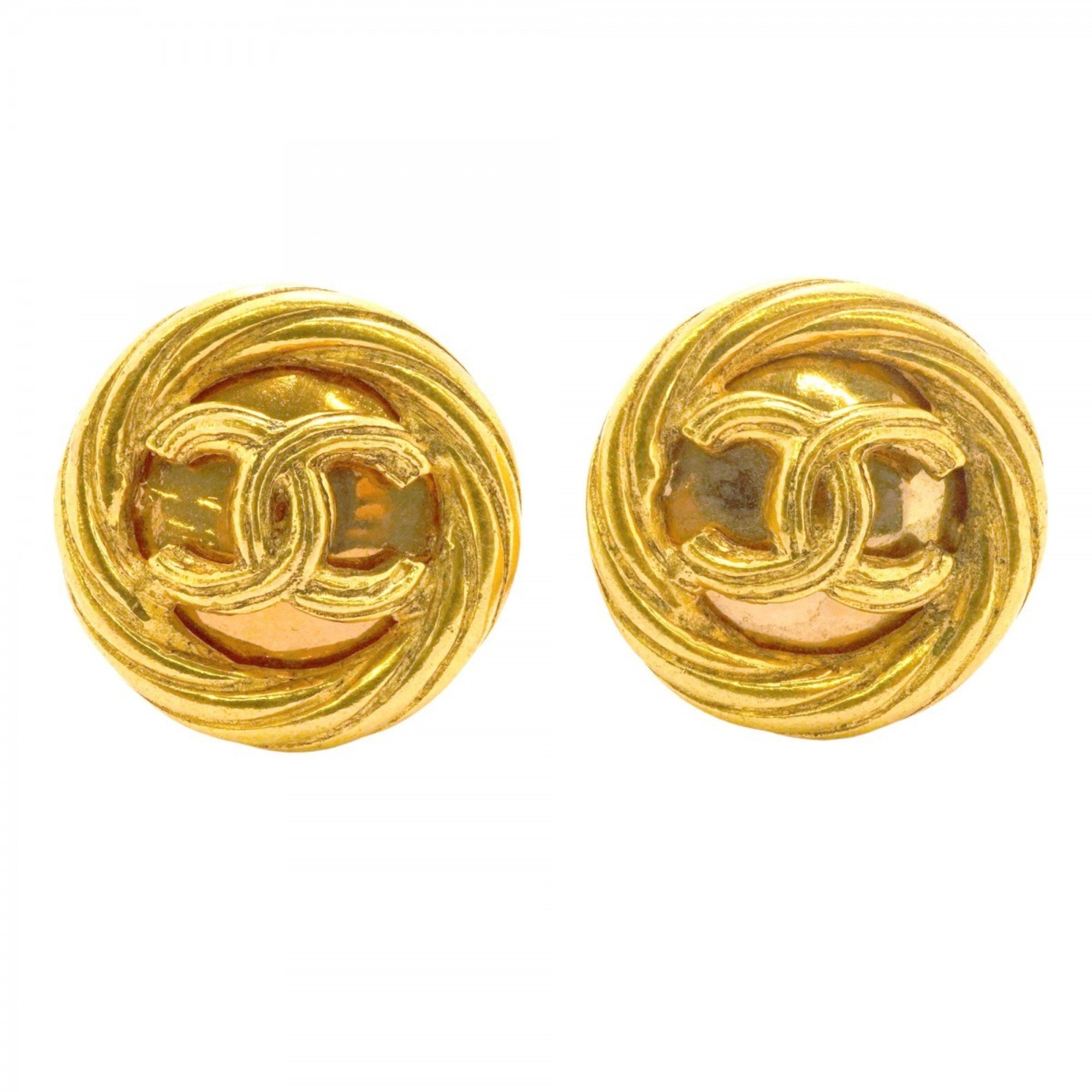 Chanel Earrings Coco Mark Circle GP Plated Gold Ladies