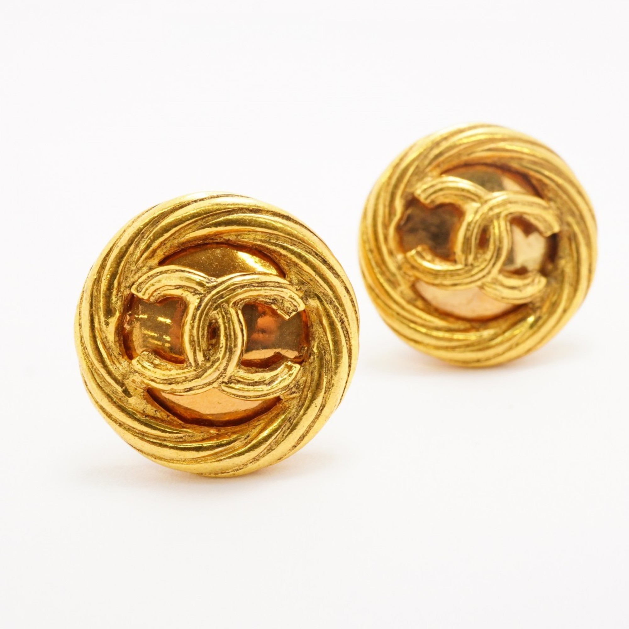 Chanel Earrings Coco Mark Circle GP Plated Gold Ladies