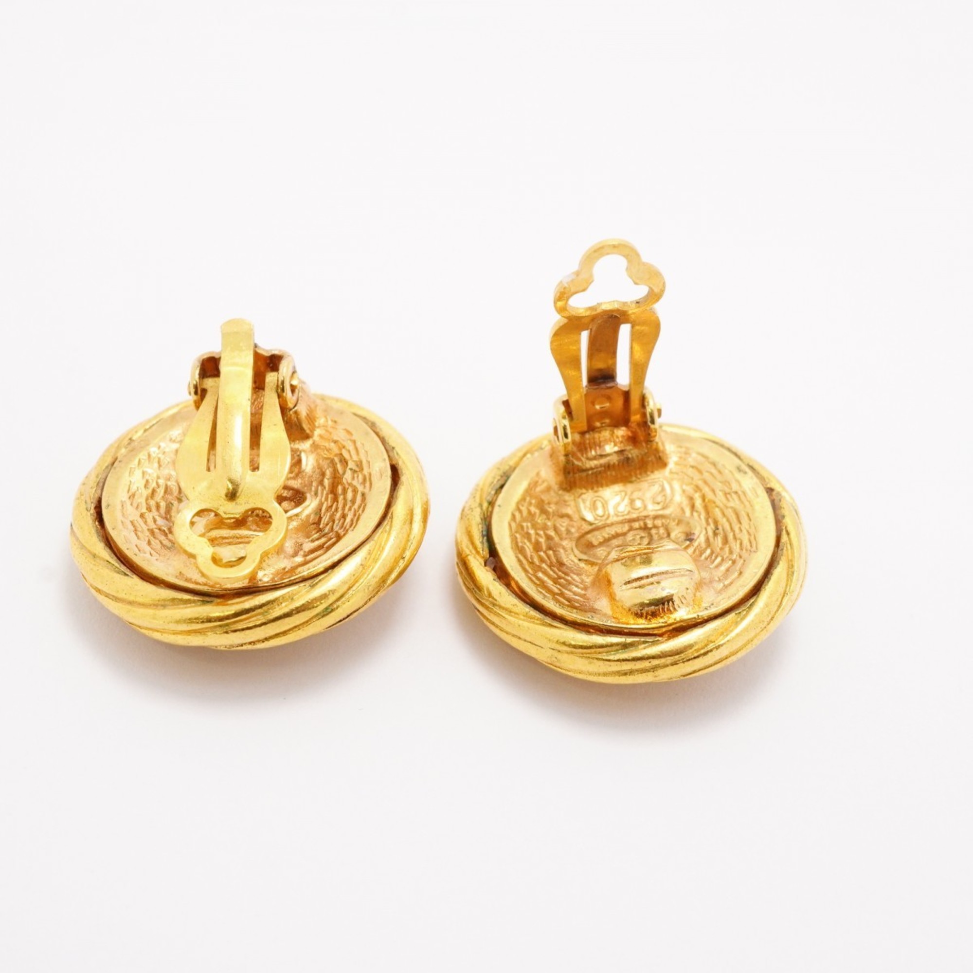 Chanel Earrings Coco Mark Circle GP Plated Gold Ladies