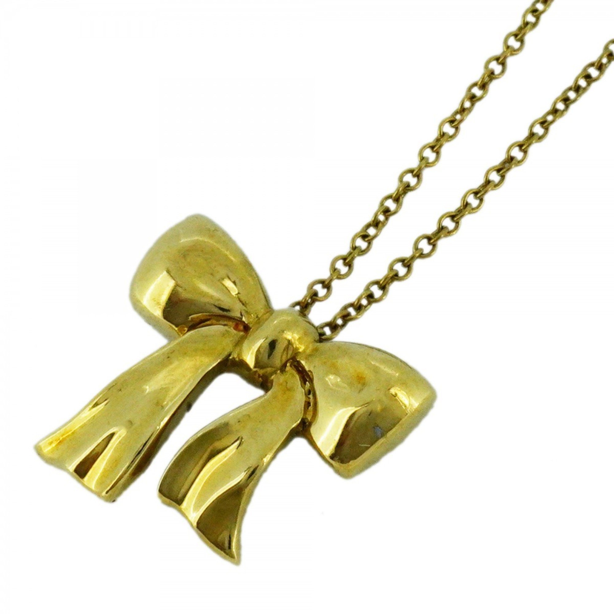 Tiffany Necklace Bow Ribbon K18YG Yellow Gold Ladies