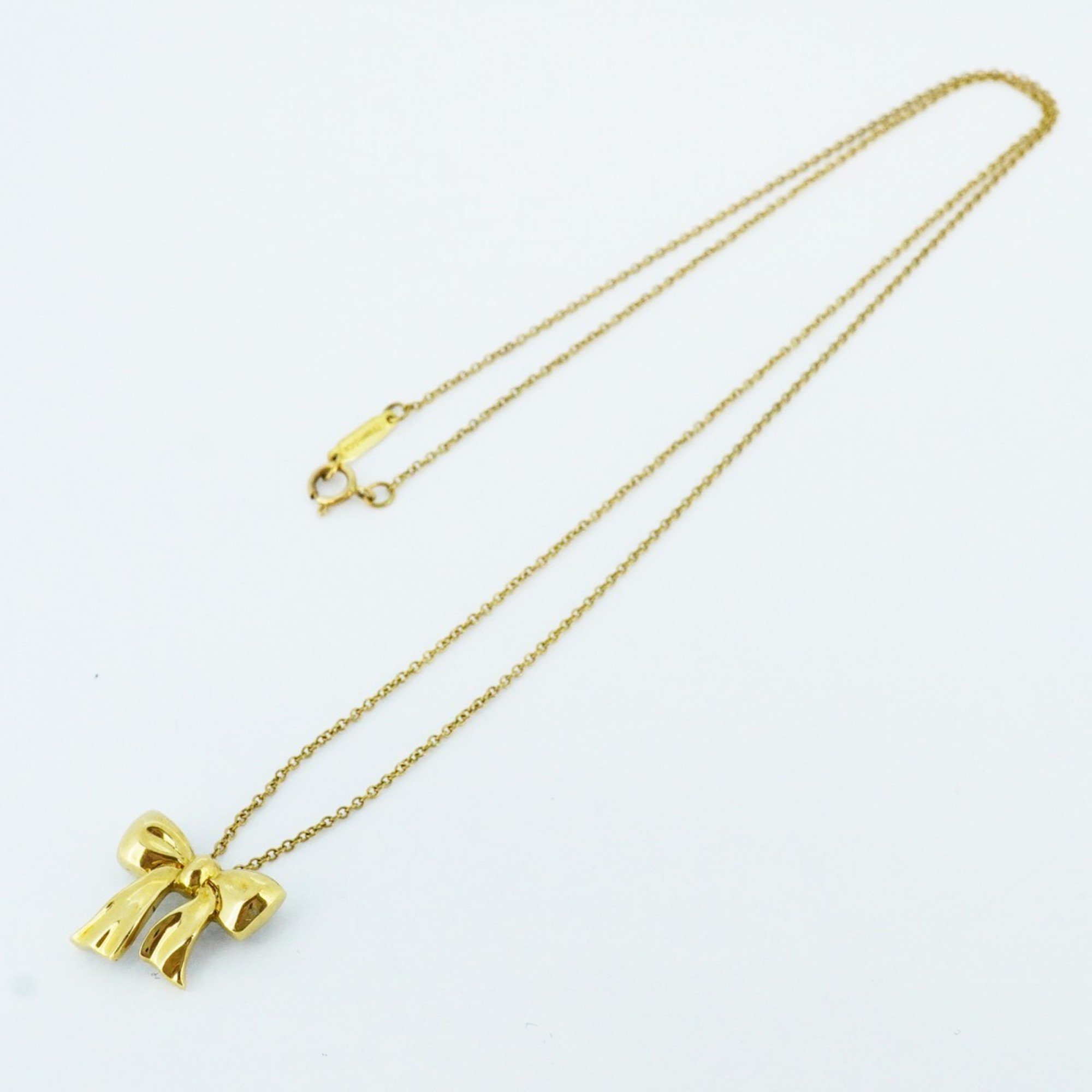 Tiffany Necklace Bow Ribbon K18YG Yellow Gold Ladies