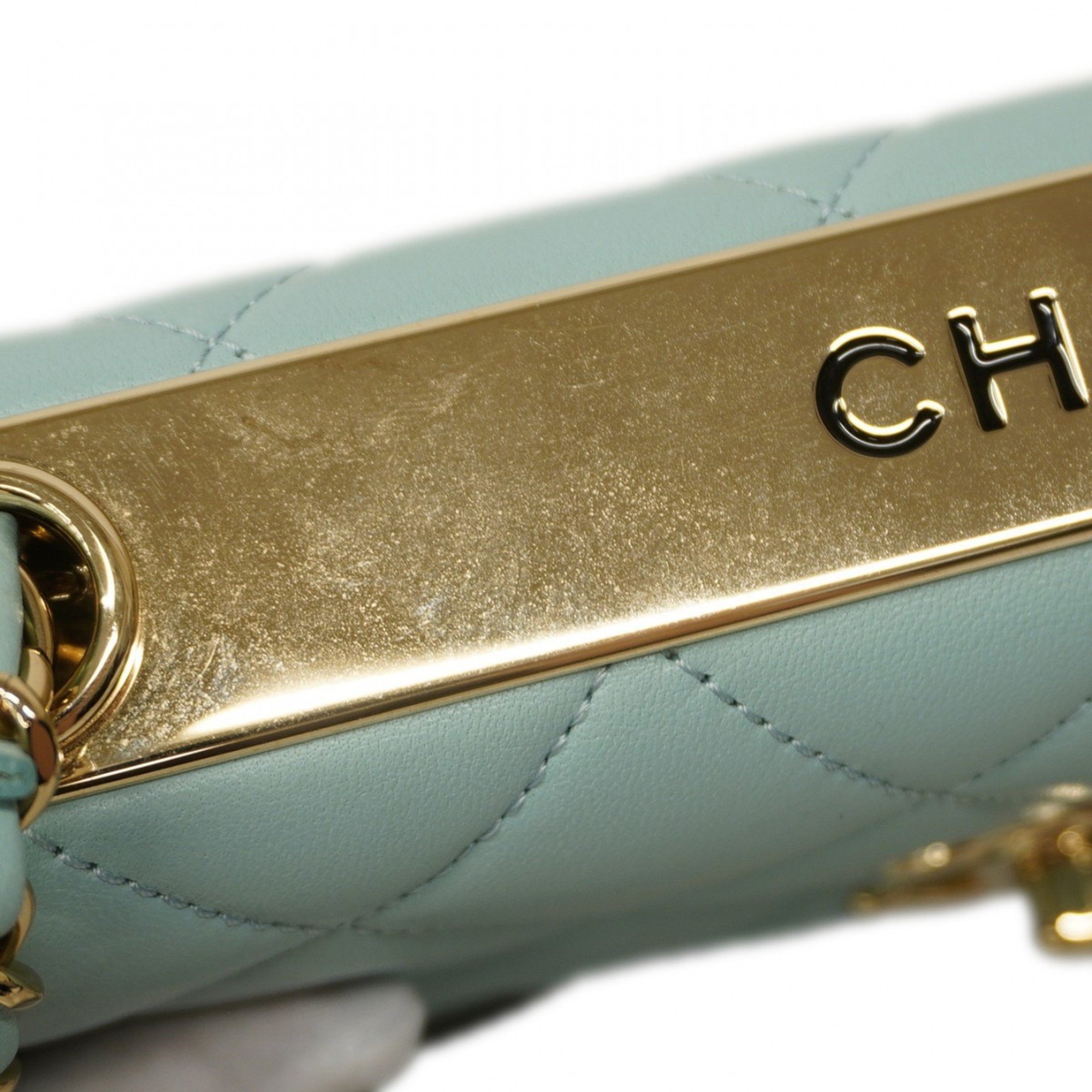 Chanel Shoulder Bag Matelasse Lambskin Light Blue Champagne Ladies