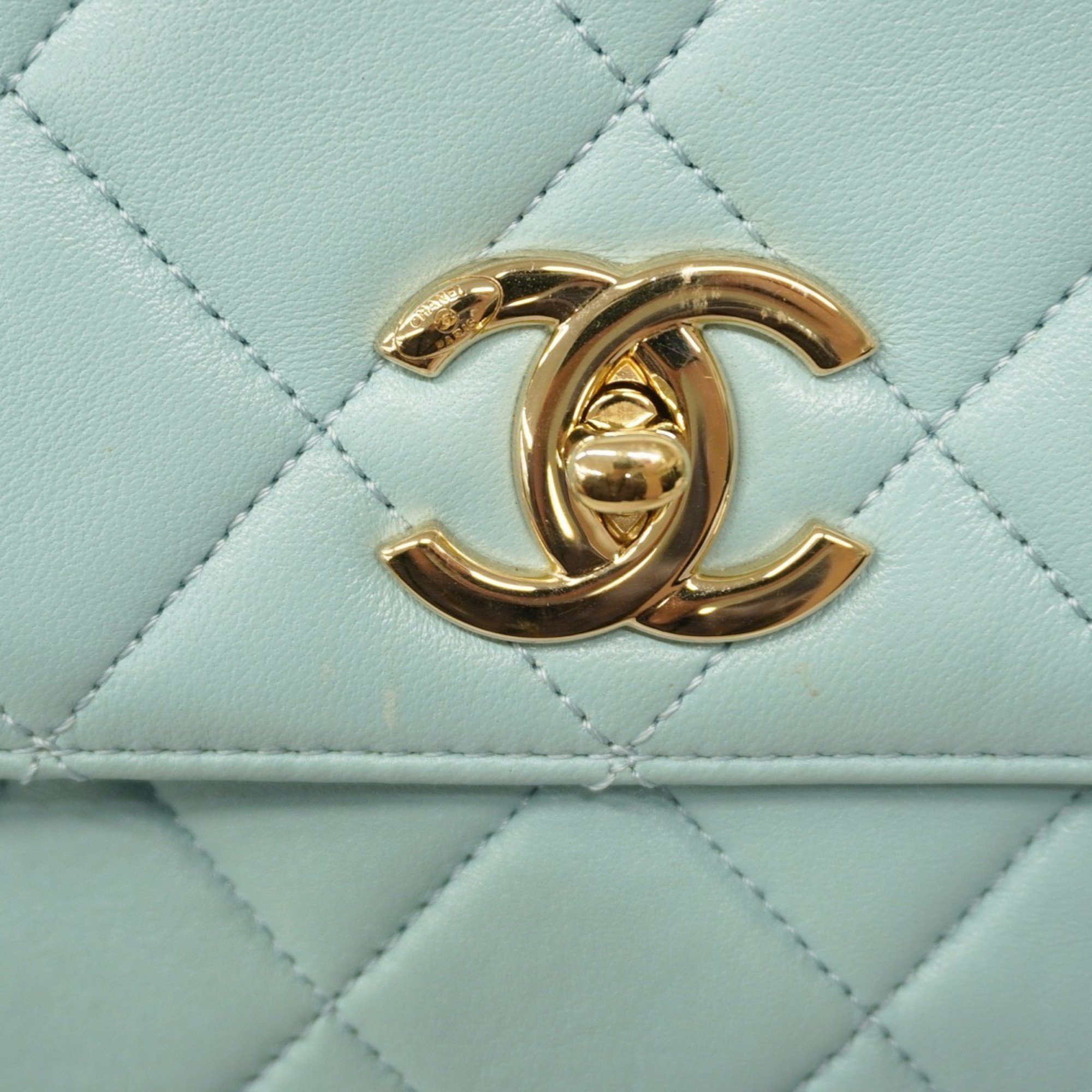 Chanel Shoulder Bag Matelasse Lambskin Light Blue Champagne Ladies