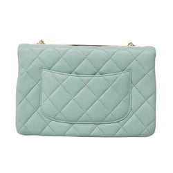 Chanel Shoulder Bag Matelasse Lambskin Light Blue Champagne Ladies